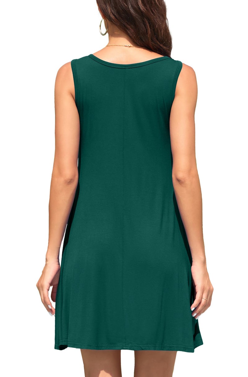 WEACZZY Summer Dresses for Women Beach Tshirt Sundress Sleeveless Pockets Casual Loose Tank Dress,Dark Green,L - Image 5